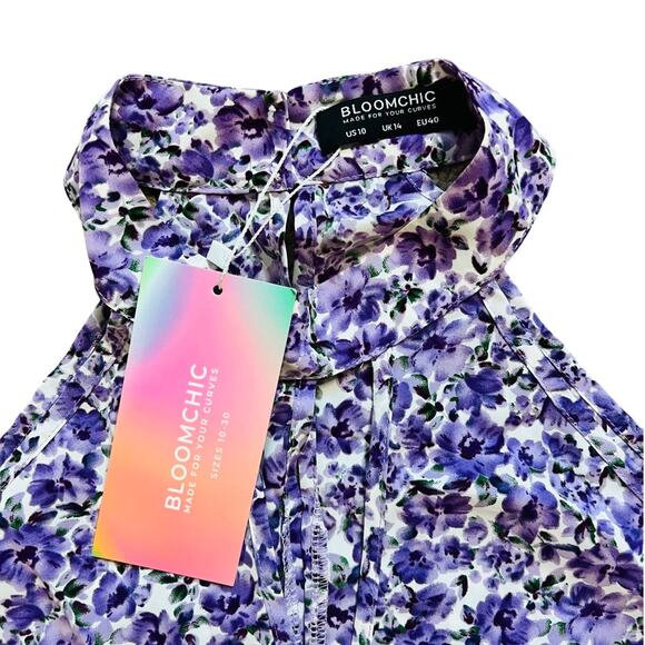 Bloomchic Floral Cold Shoulder Flutter Sleeve Blouse Purple White sz 10 NEW Tags - Picture 10 of 13
